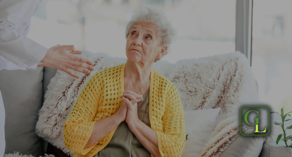 Elderly woman experiencing nursing home abuse.